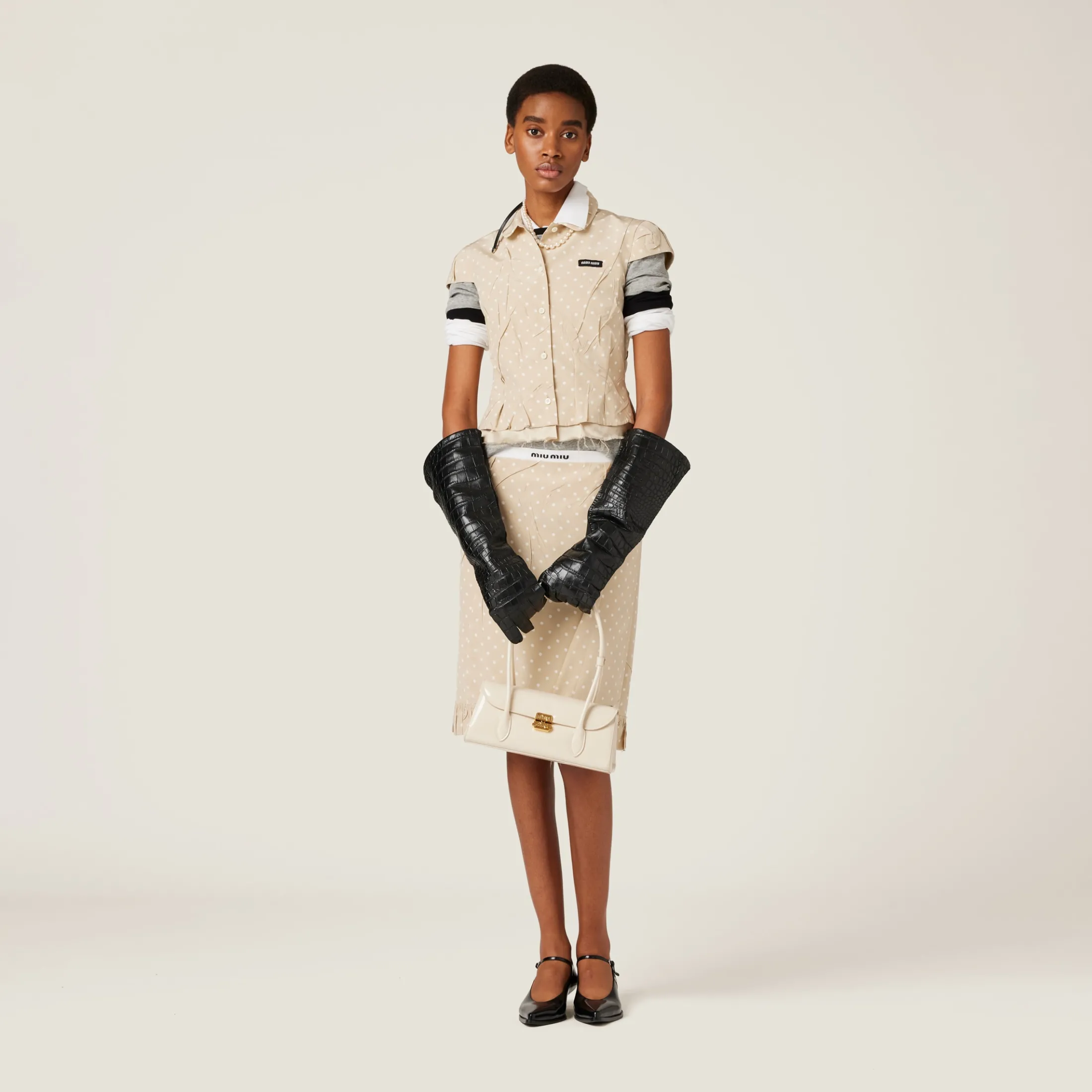 Grey Ribbed Jersey T-shirt | Miu Miu