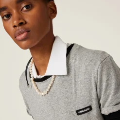 Grey Ribbed Jersey T-shirt | Miu Miu