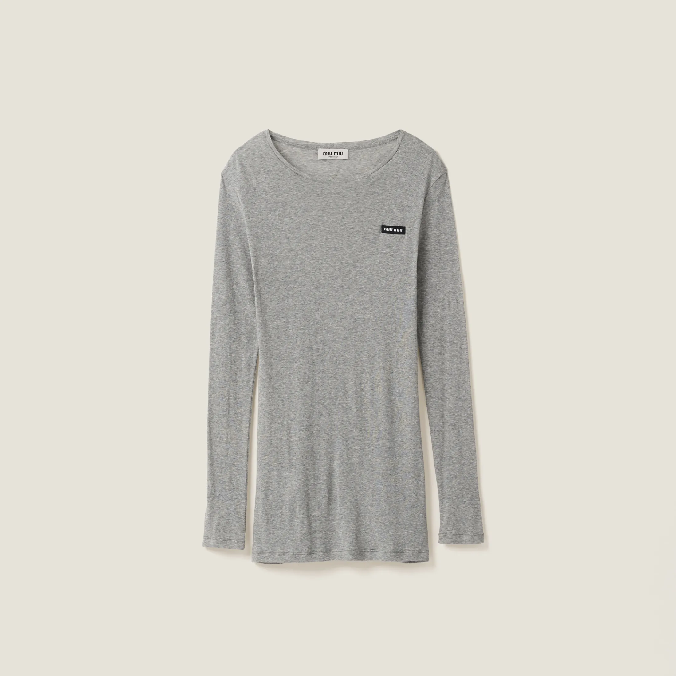 Grey Ribbed Knit Jersey Dress | Miu Miu