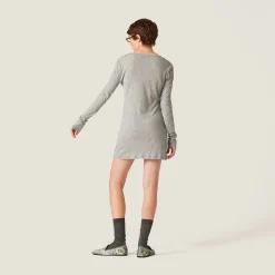 Grey Ribbed Knit Jersey Dress | Miu Miu