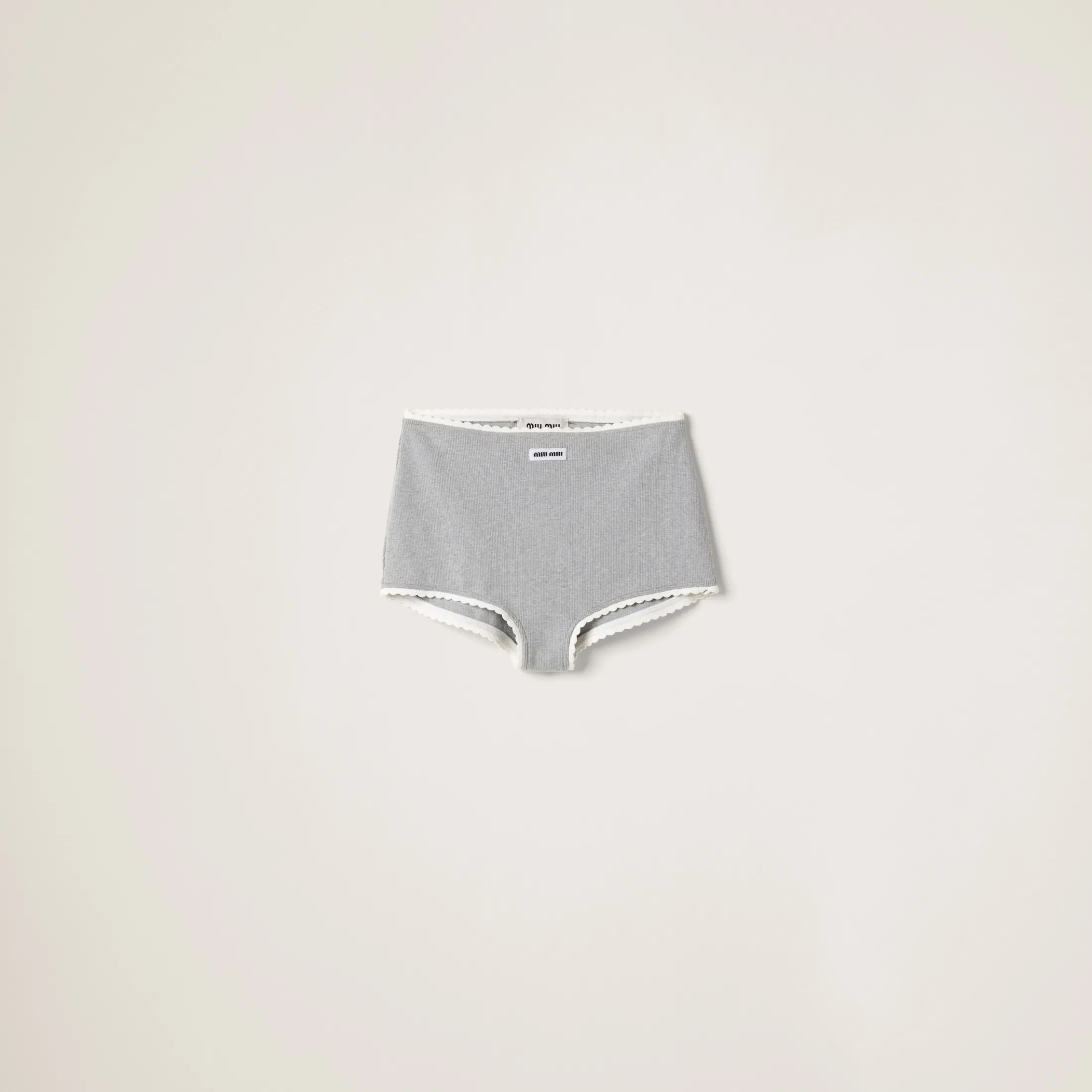 Grey Ribbed Knit Panties With Logo | Miu Miu