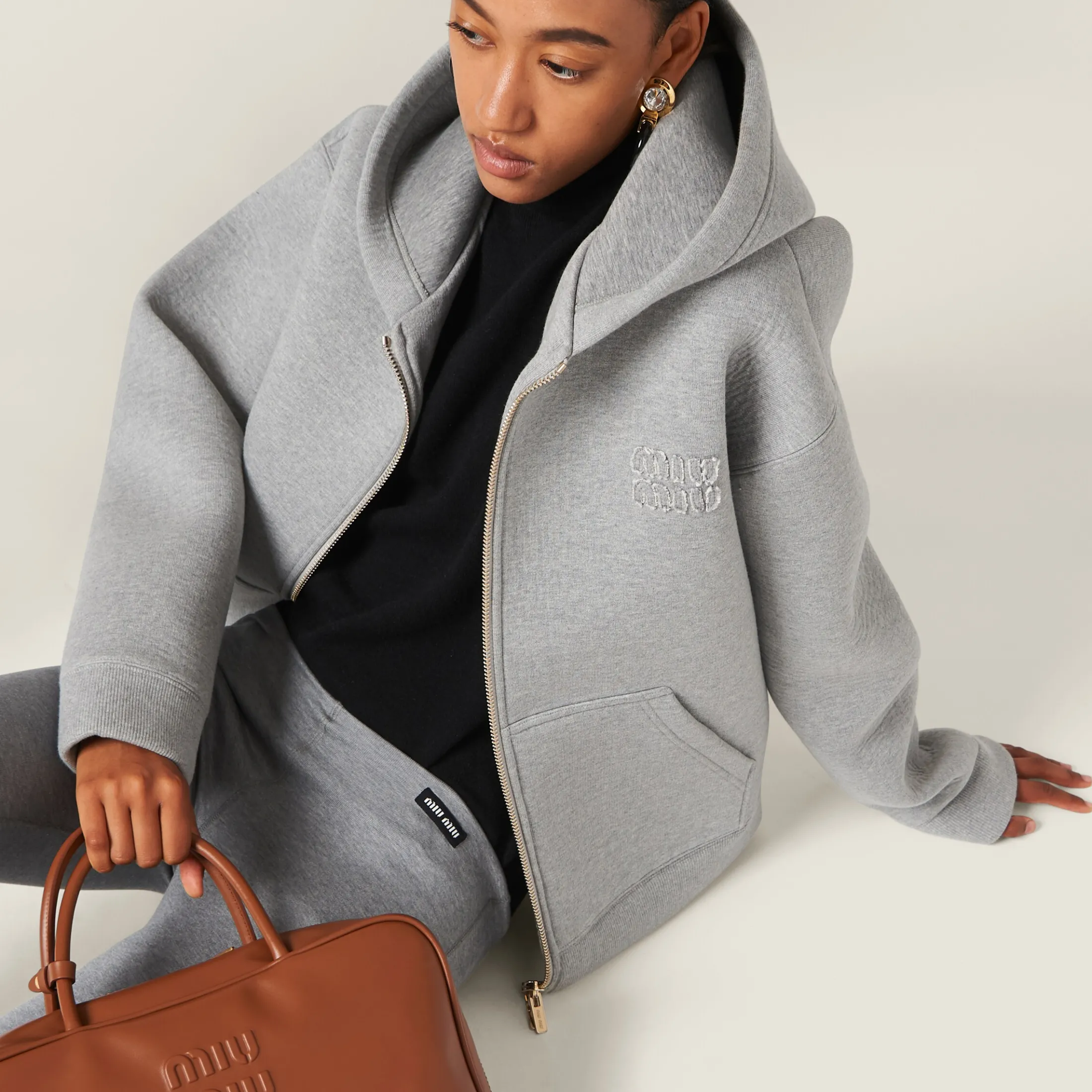Grey Silk Jersey Pants | Miu Miu