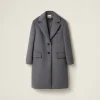 Grey Single-breasted Velour Coat | Miu Miu