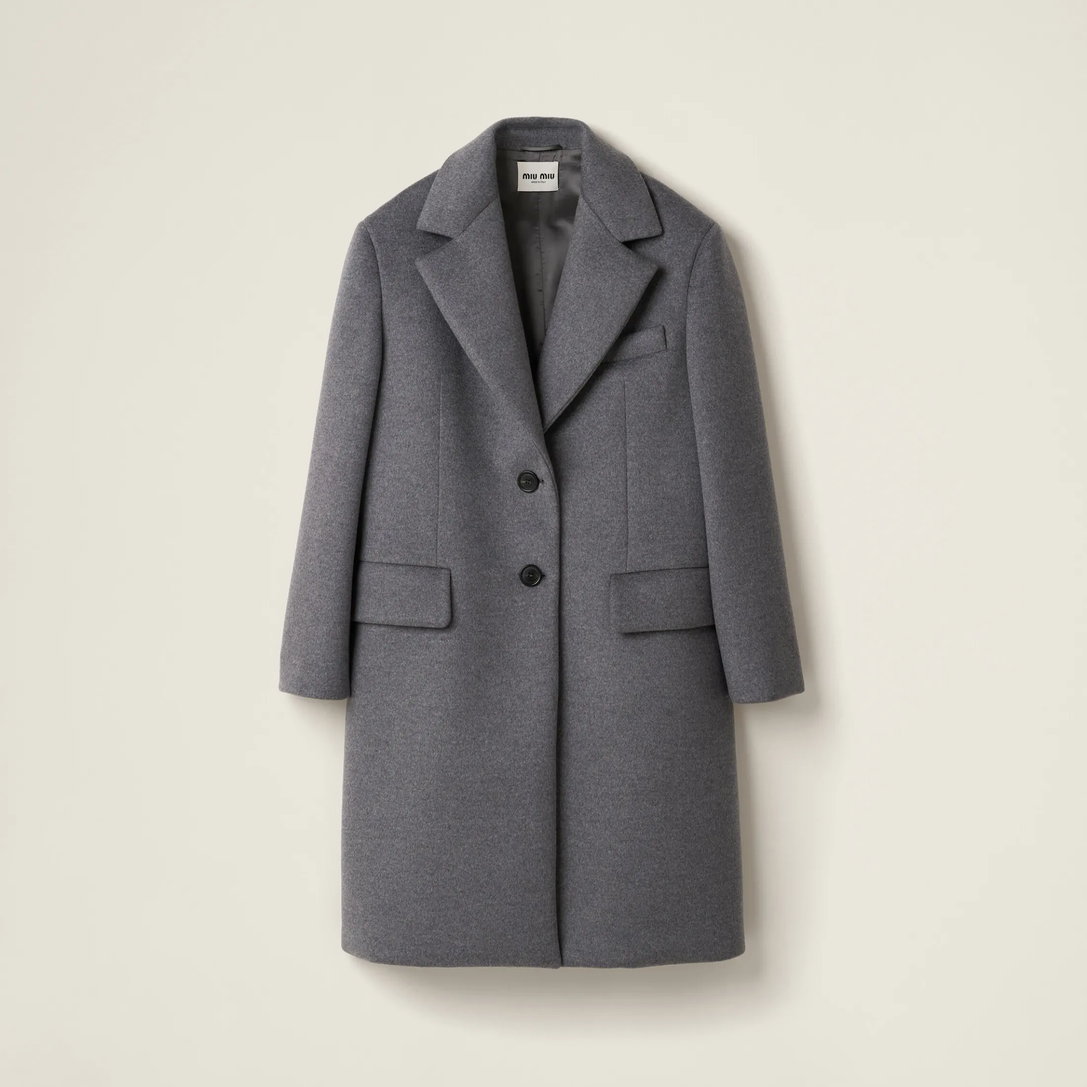 Grey Single-breasted Velour Coat | Miu Miu
