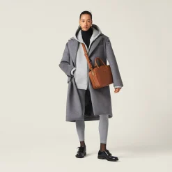 Grey Single-breasted Velour Coat | Miu Miu