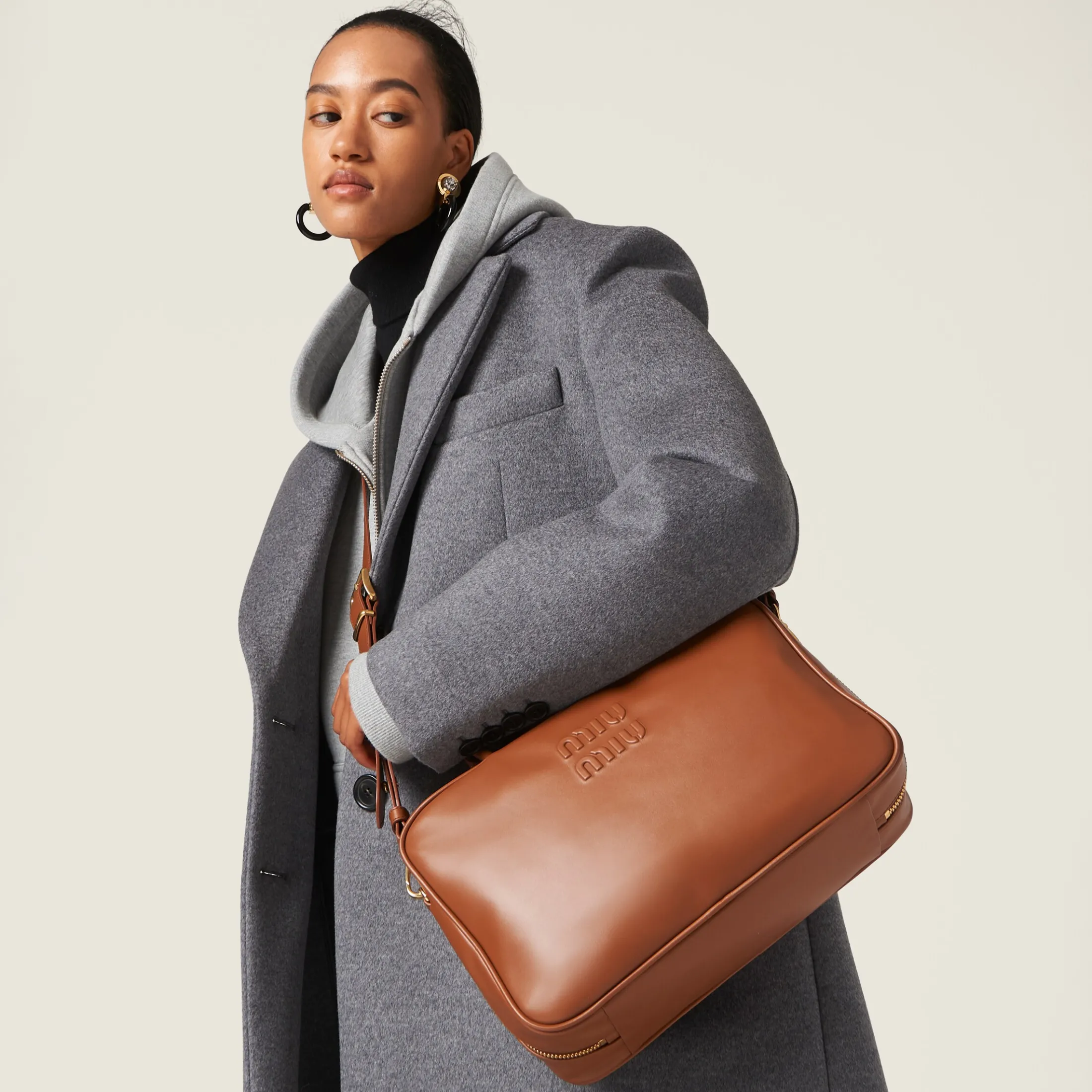 Grey Single-breasted Velour Coat | Miu Miu
