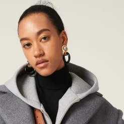 Grey Single-breasted Velour Coat | Miu Miu