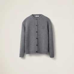 Grey Wool And Nylon Knit Cardigan | Miu Miu
