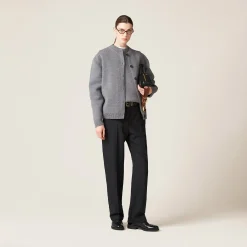 Grey Wool And Nylon Knit Cardigan | Miu Miu