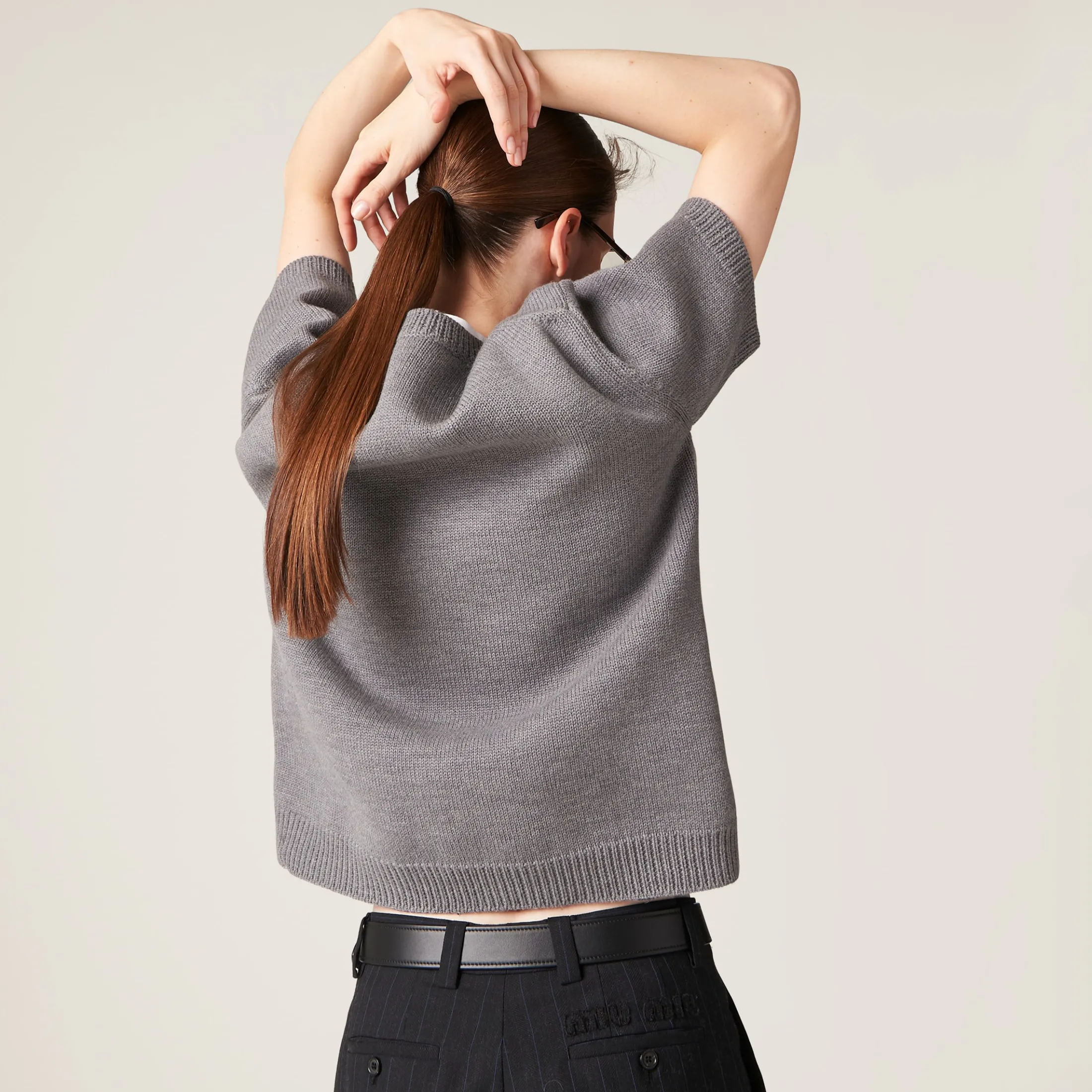 Grey Wool And Nylon Sweater | Miu Miu