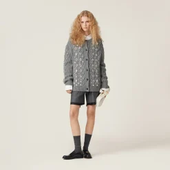 Grey Wool Knit Cardigan | Miu Miu