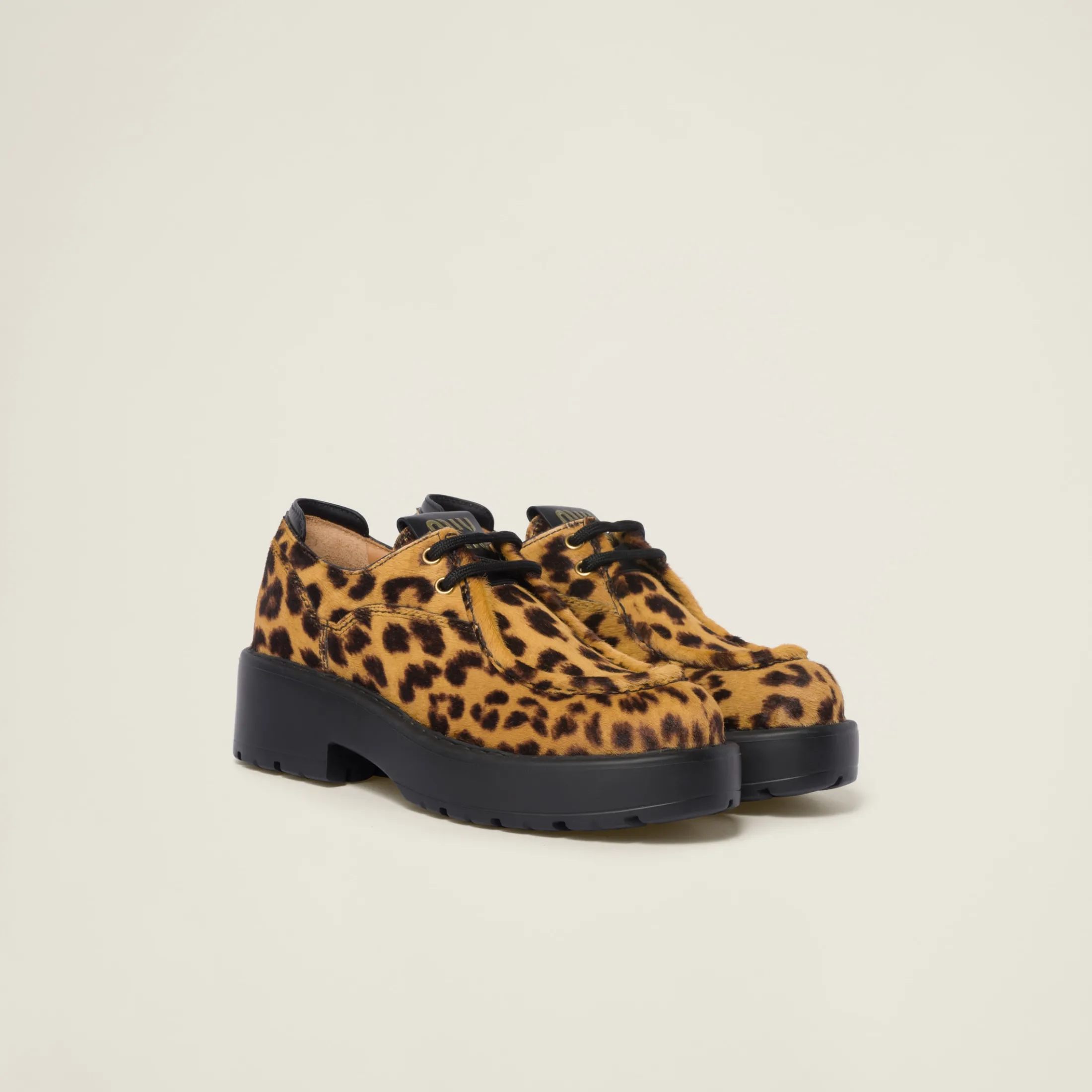 Honey Leopard-print Calf Hair Leather Lace-up Shoes | Miu Miu