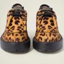 Honey Leopard-print Calf Hair Leather Lace-up Shoes | Miu Miu