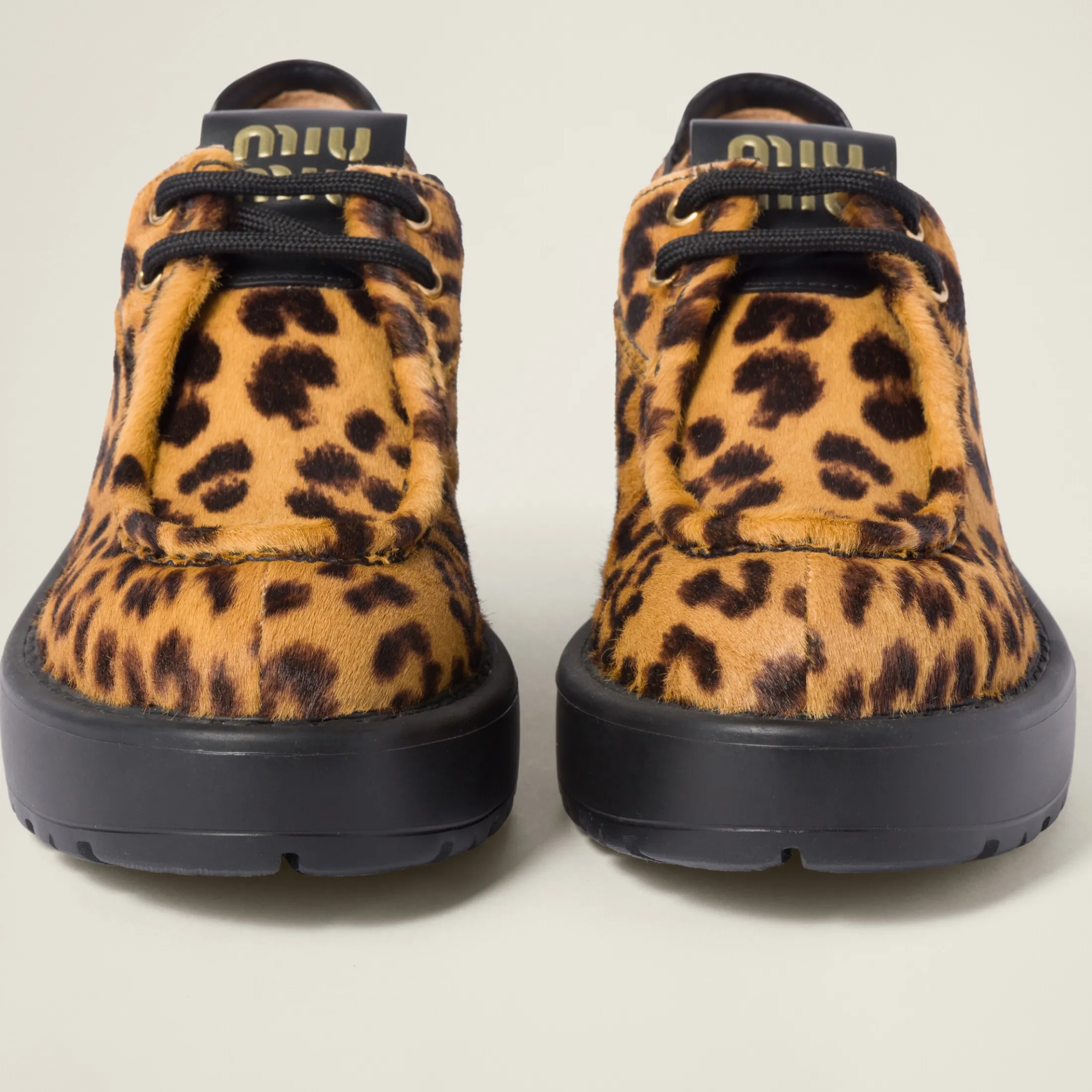 Honey Leopard-print Calf Hair Leather Lace-up Shoes | Miu Miu