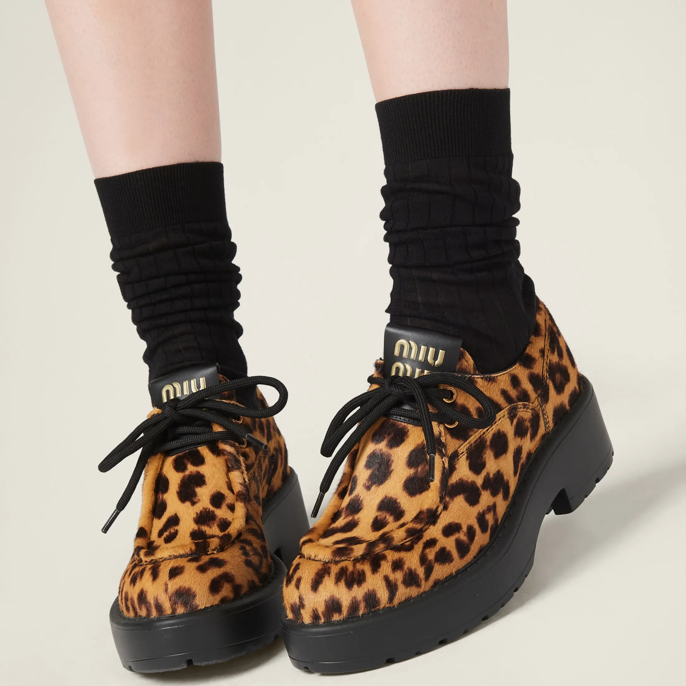 Honey Leopard-print Calf Hair Leather Lace-up Shoes | Miu Miu