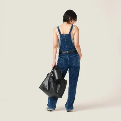 Indigo Blue Long Washed Velvet Overalls | Miu Miu