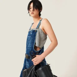 Indigo Blue Long Washed Velvet Overalls | Miu Miu