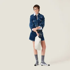 Indigo Blue Washed Corduroy Bermudas | Miu Miu
