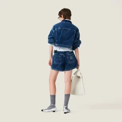 Indigo Blue Washed Corduroy Bermudas | Miu Miu
