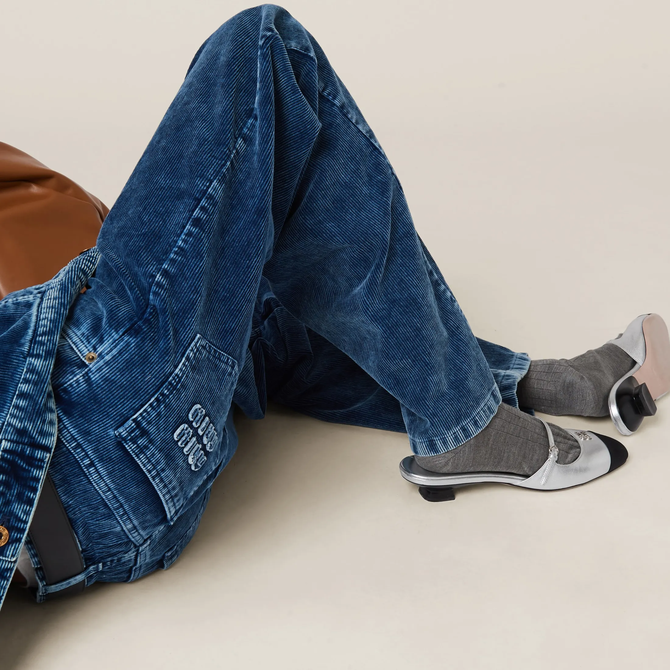 Indigo Blue Washed Corduroy Pants | Miu Miu