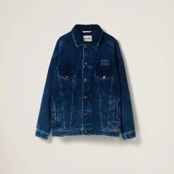 Indigo Blue Washed Velvet Blouson Jacket | Miu Miu