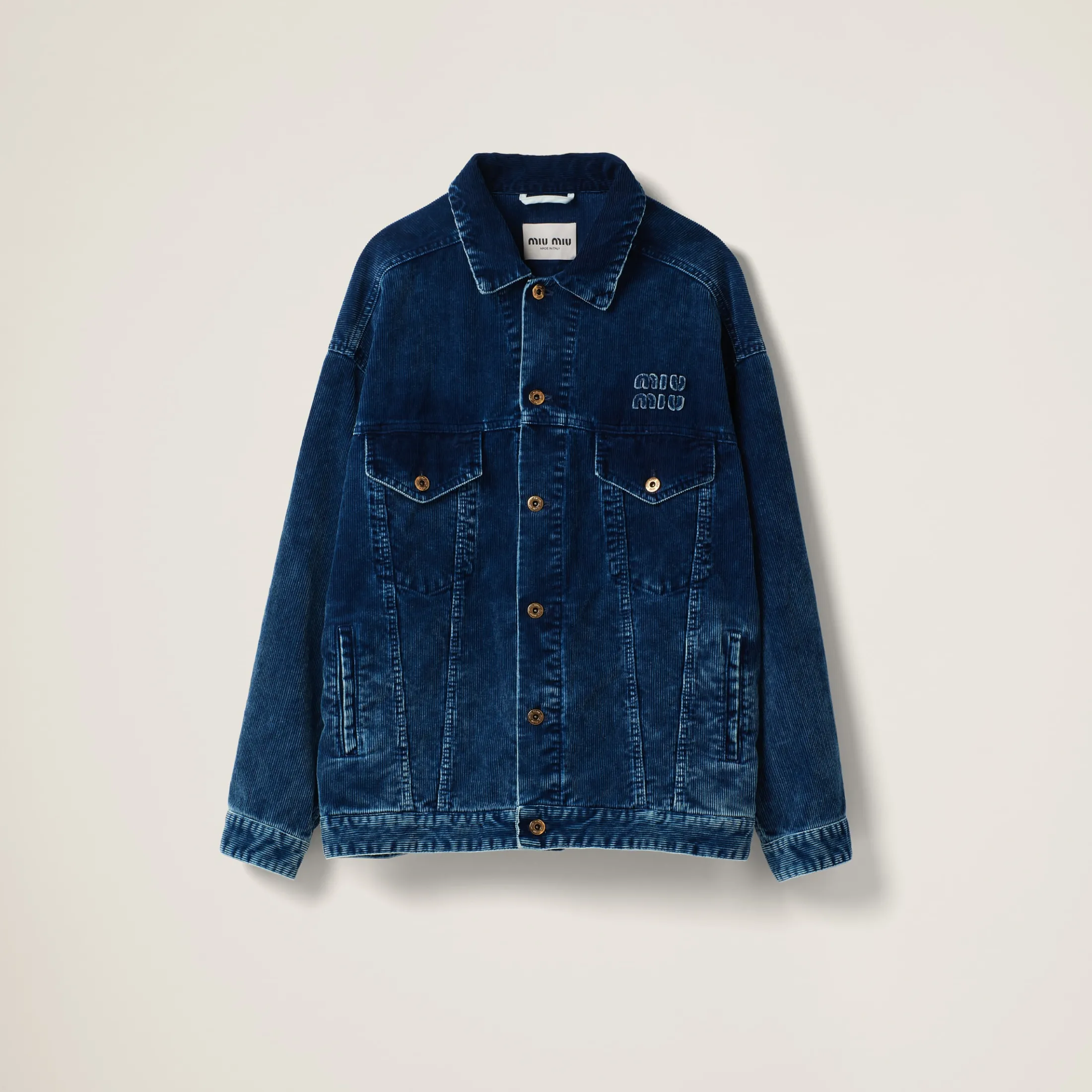 Indigo Blue Washed Velvet Blouson Jacket | Miu Miu