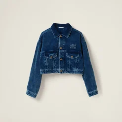 Indigo Blue Washed Velvet Blouson Jacket | Miu Miu