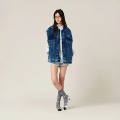 Indigo Blue Washed Velvet Vest | Miu Miu