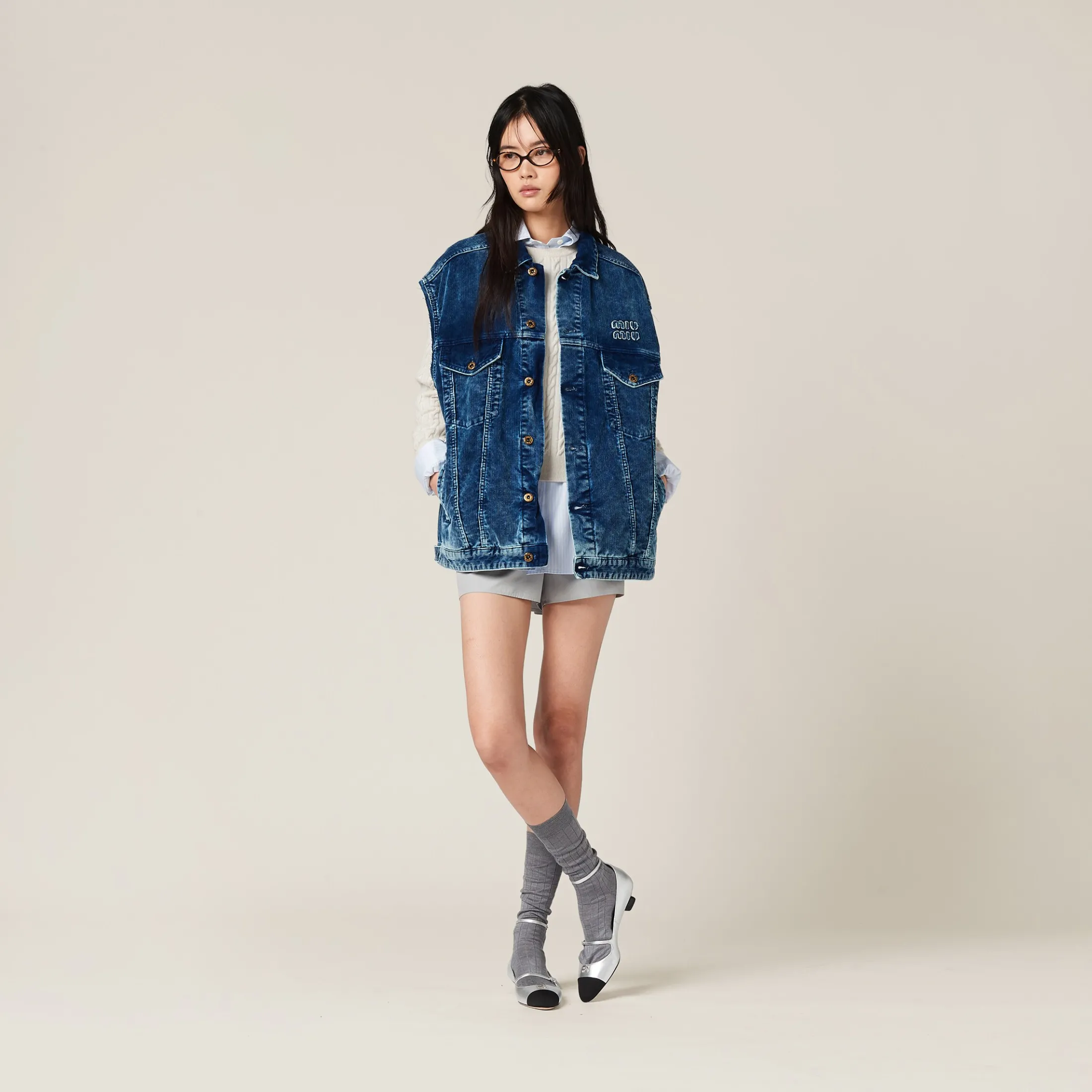 Indigo Blue Washed Velvet Vest | Miu Miu