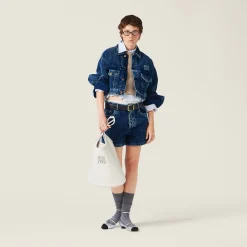 Indigo Blue Washed Velvet Blouson Jacket | Miu Miu