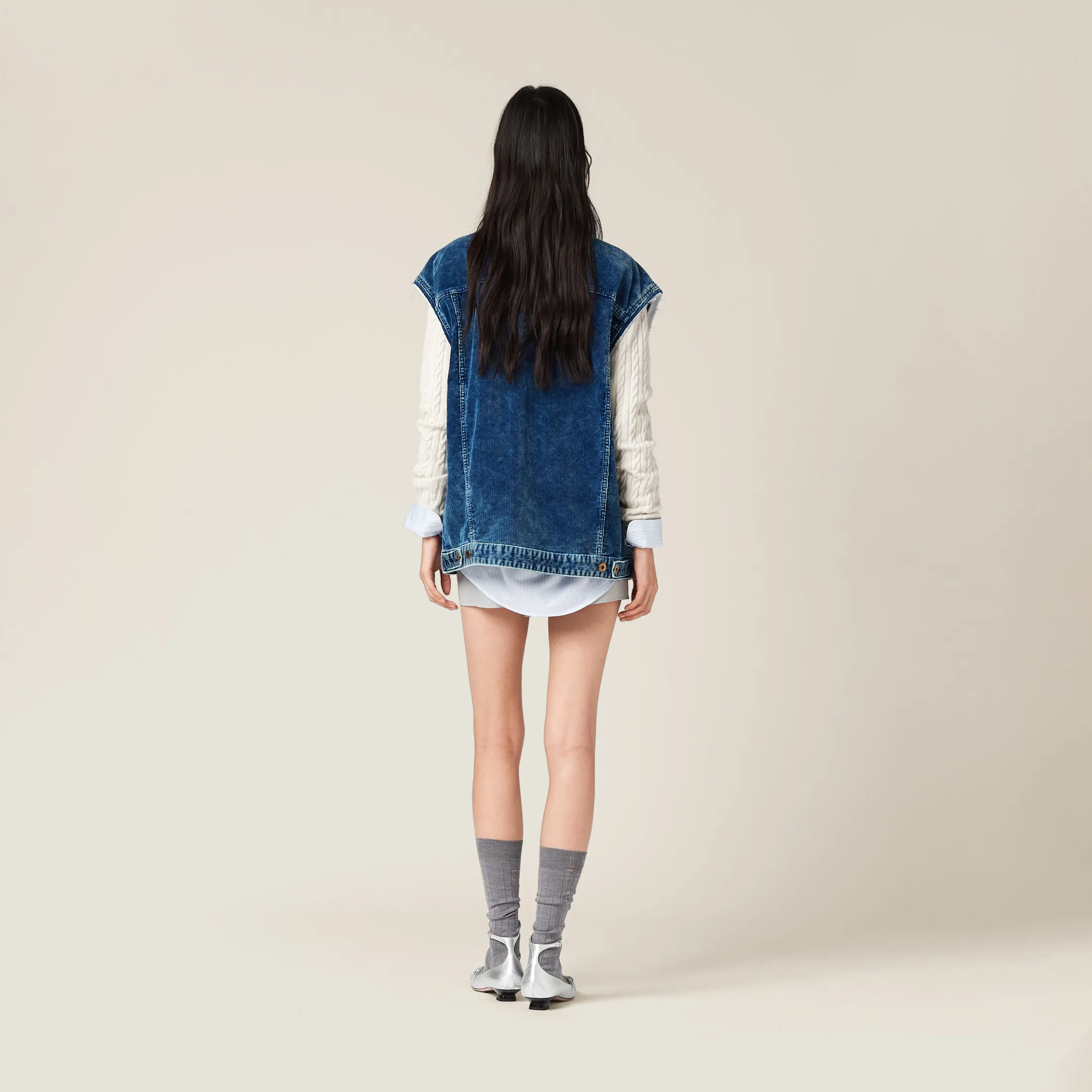 Indigo Blue Washed Velvet Vest | Miu Miu