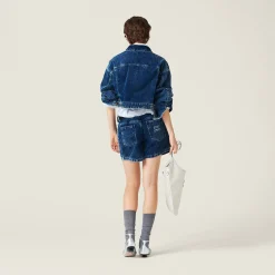 Indigo Blue Washed Velvet Blouson Jacket | Miu Miu
