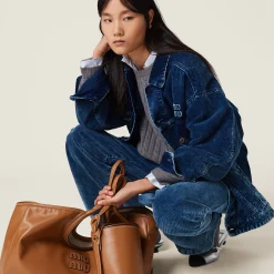 Indigo Blue Washed Velvet Blouson Jacket | Miu Miu