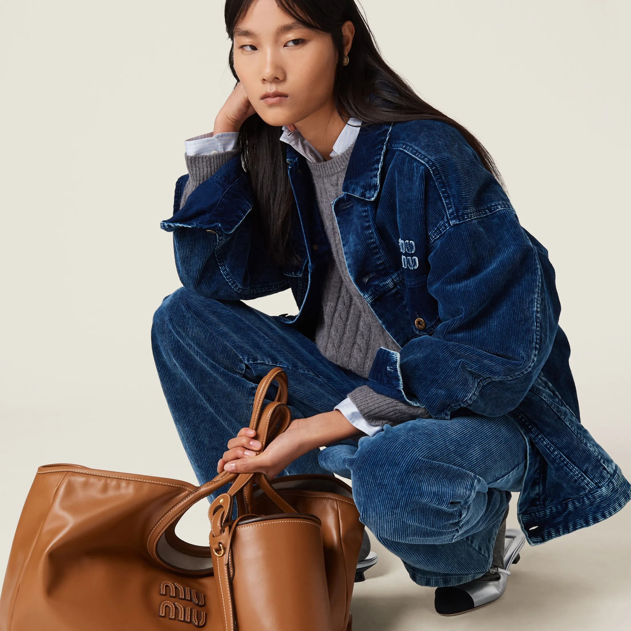 Indigo Blue Washed Velvet Blouson Jacket | Miu Miu