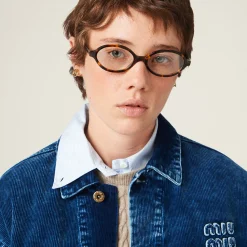 Indigo Blue Washed Velvet Blouson Jacket | Miu Miu
