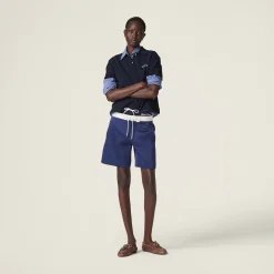 Ink Blue/white Satin Bermudas | Miu Miu