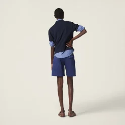 Ink Blue/white Satin Bermudas | Miu Miu