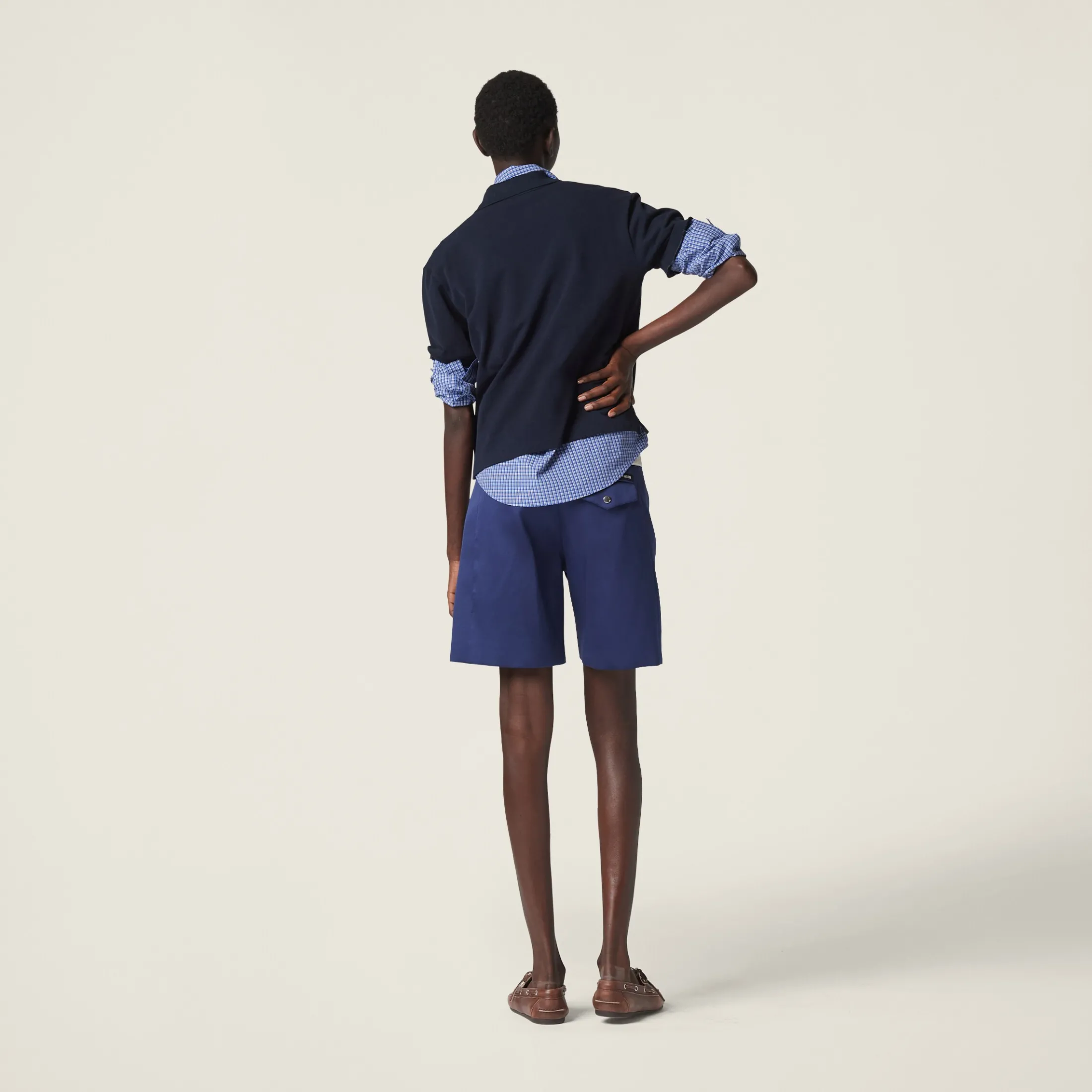 Ink Blue/white Satin Bermudas | Miu Miu