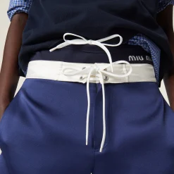 Ink Blue/white Satin Bermudas | Miu Miu
