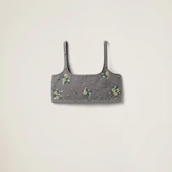 Iron Gray Embroidered Garment-dyed Gabardine Top | Miu Miu