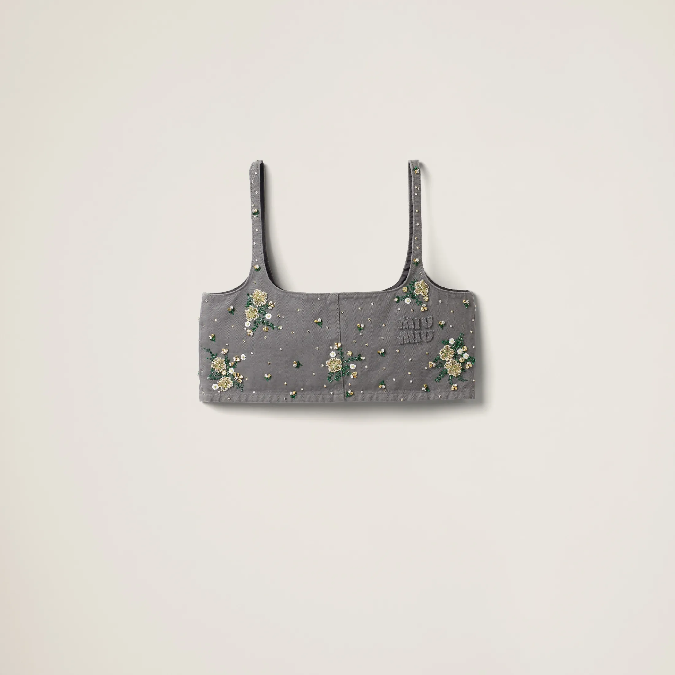 Iron Gray Embroidered Garment-dyed Gabardine Top | Miu Miu