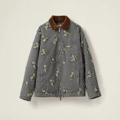 Iron Gray Embroidered Garment-dyed Gabardine Blouson Jacket | Miu Miu