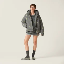 Iron Gray Embroidered Garment-dyed Gabardine Blouson Jacket | Miu Miu