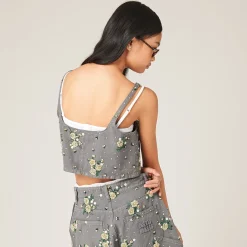 Iron Gray Embroidered Garment-dyed Gabardine Top | Miu Miu