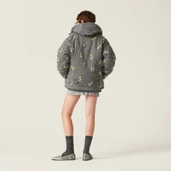 Iron Gray Embroidered Garment-dyed Gabardine Blouson Jacket | Miu Miu