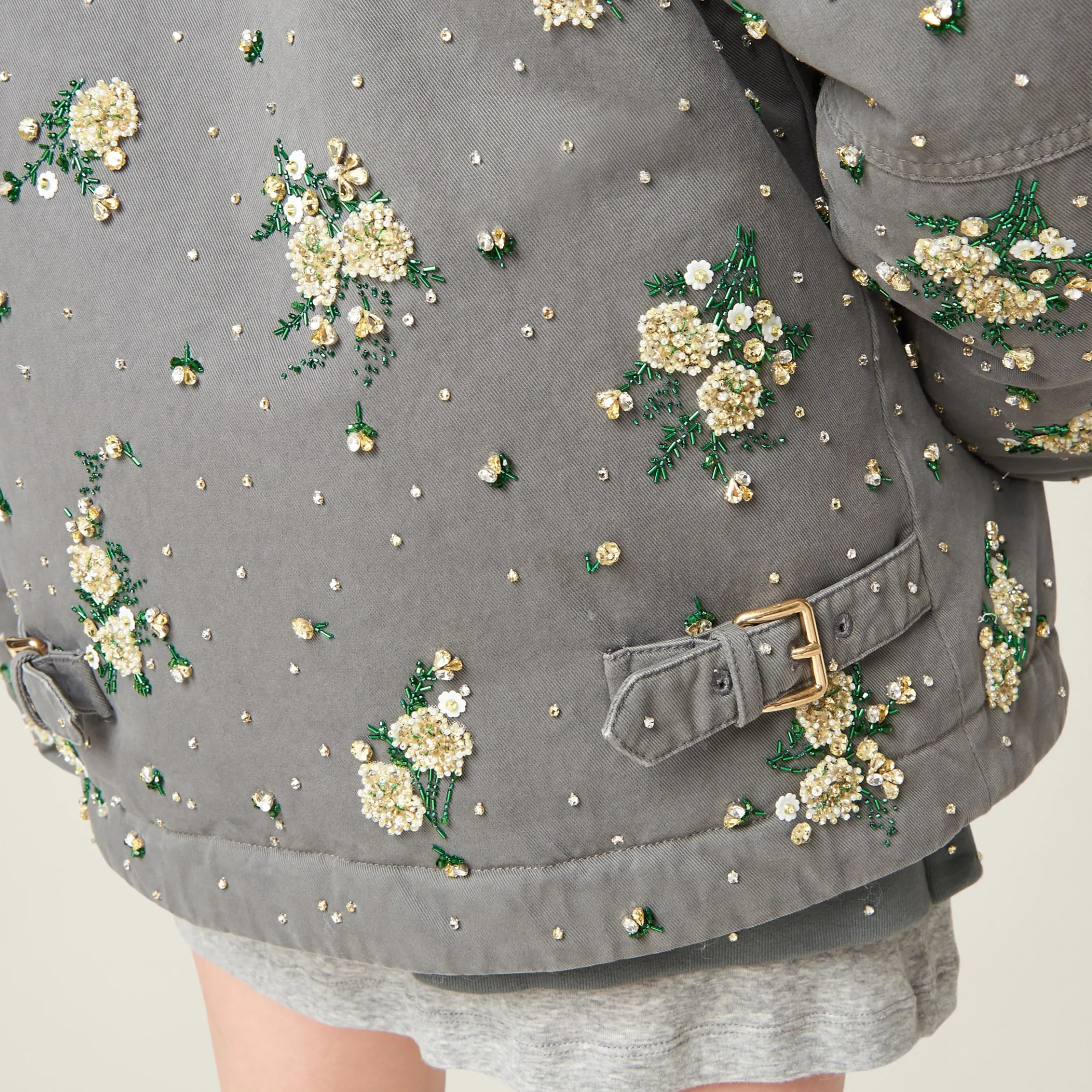 Iron Gray Embroidered Garment-dyed Gabardine Blouson Jacket | Miu Miu