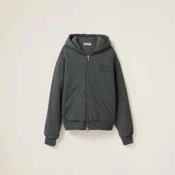 Iron Gray Garment Dyed Cotton Fleece Hoodie | Miu Miu