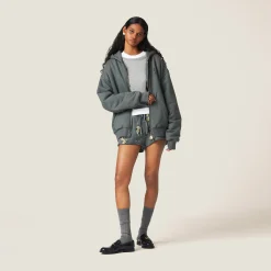 Iron Gray Garment Dyed Cotton Fleece Hoodie | Miu Miu