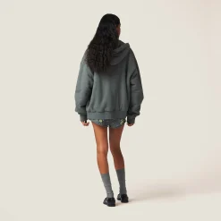 Iron Gray Garment Dyed Cotton Fleece Hoodie | Miu Miu