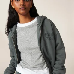 Iron Gray Garment Dyed Cotton Fleece Hoodie | Miu Miu